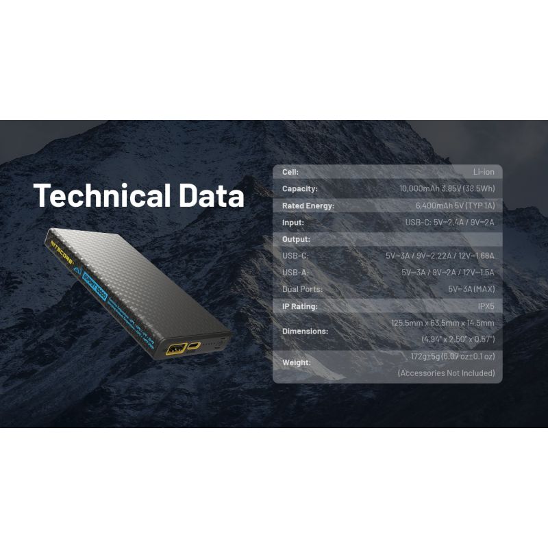 Nitecore Summit 10000: Power Bank Extrême -40°C, Légère Fibre Carbone, IPX5, USB-C Charge Rapide 20W Aventure