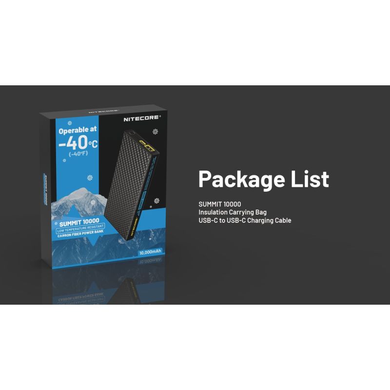 Nitecore Summit 10000: Power Bank Extrême -40°C, Légère Fibre Carbone, IPX5, USB-C Charge Rapide 20W Aventure