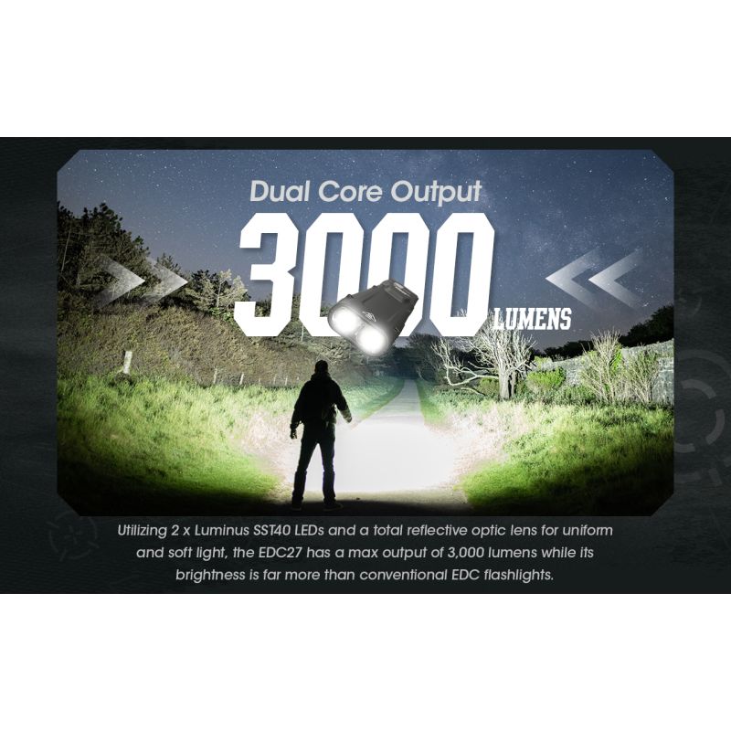 Lampe de poche compacte NITECORE EDC27 3000 lumens rechargeable aventure plein air éclairage portable