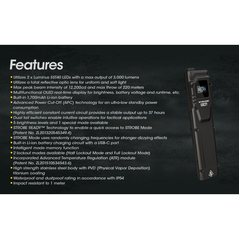 Lampe de poche compacte NITECORE EDC27 3000 lumens rechargeable aventure plein air éclairage portable