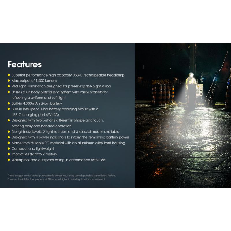 Lampe Frontale LED Nitecore NU50 1400 Lumens Éclairage Extérieur Batterie Intégrée Longue Autonomie