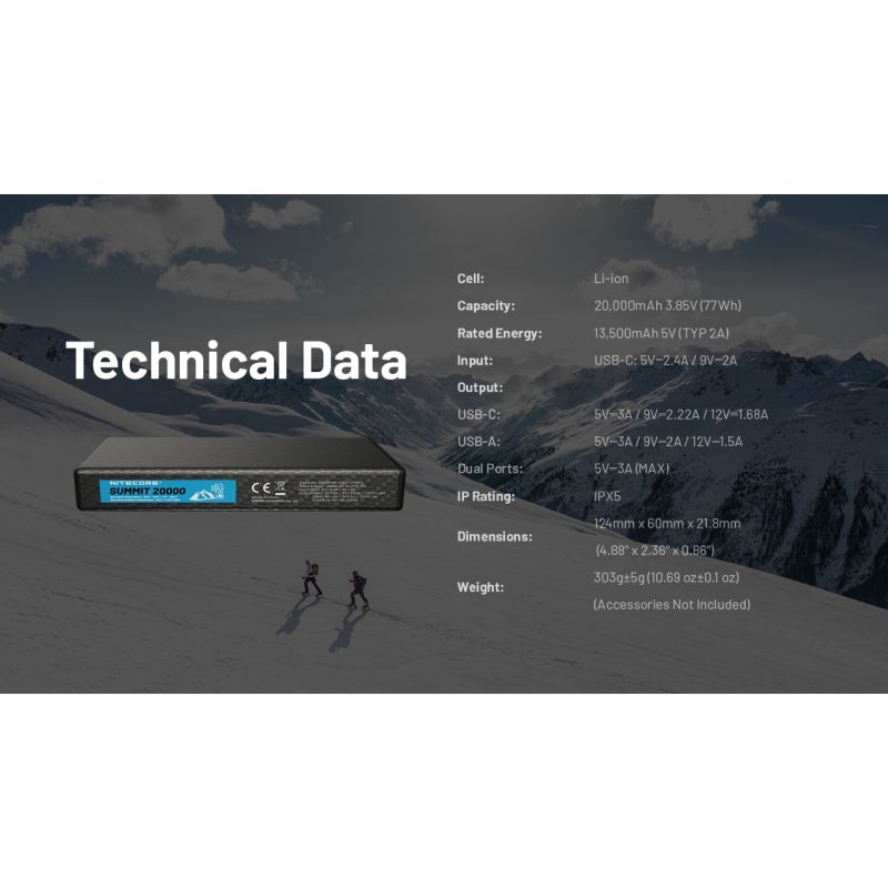 Nitecore Summit 20000mAh | Chargeur Portable Chauffant -40°C USB-C PD | Batterie Externe Extrême Froid