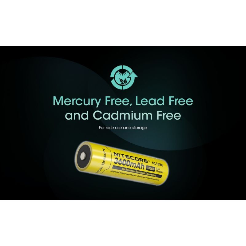Pile Nitecore 18650 NL1836 rechargeable Li-ion 3600mAh, haute capacité, protection intelligente