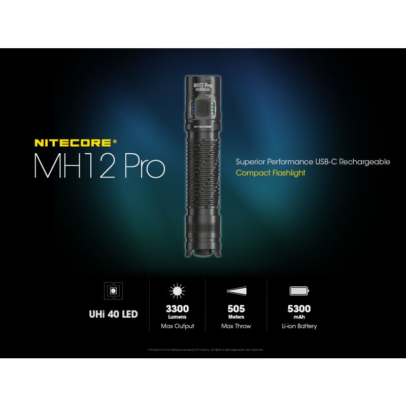 Nitecore MH12 Pro Lampe de poche 3300 lumens rechargeable USB-C idéale pour aventures en plein air et urgences