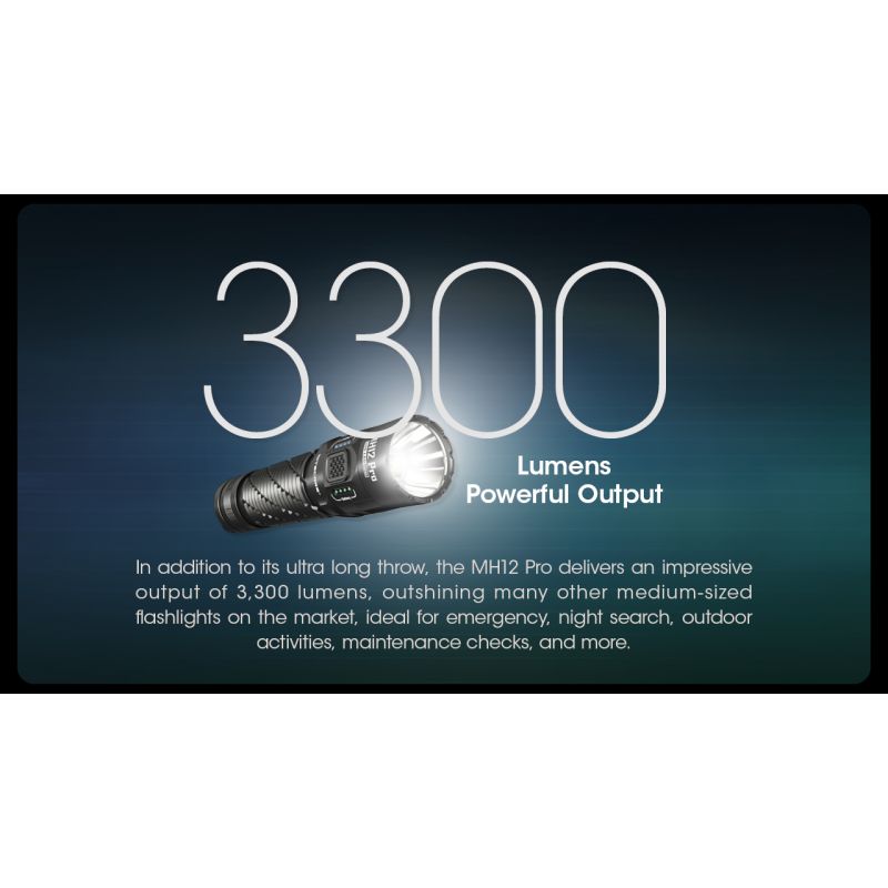 Nitecore MH12 Pro Lampe de poche 3300 lumens rechargeable USB-C idéale pour aventures en plein air et urgences