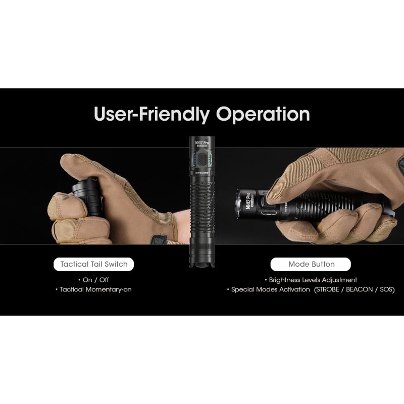 Nitecore MH12 Pro Lampe de poche 3300 lumens rechargeable USB-C idéale pour aventures en plein air et urgences