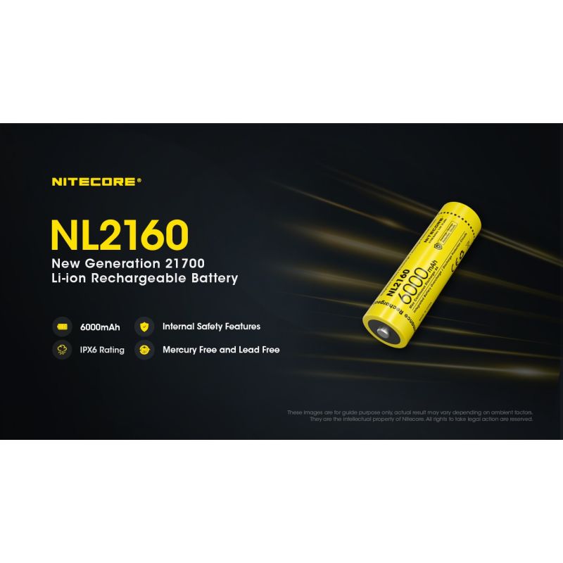 NITECORE NL2160 Batterie Rechargeable 6000mAh 3.6V 21700 Haute Performance pour Appareils Électroniques