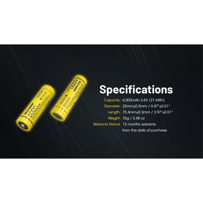 Batterie Rechargeable NITECORE NL2160HP 6000mAh USB-C Compacte et Légère pour Photographie et Camping