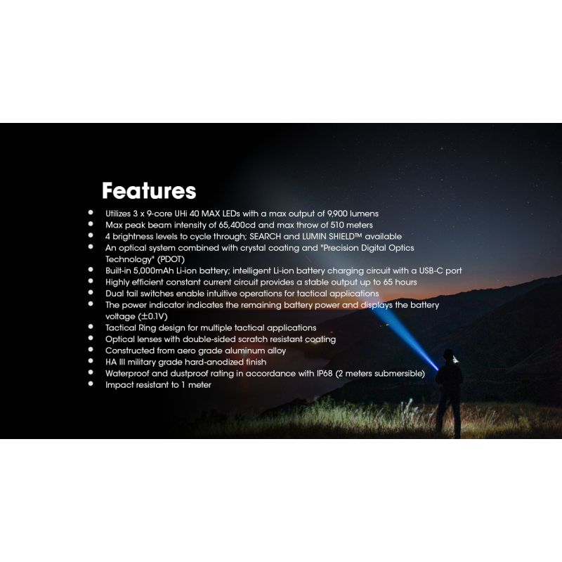 Lampe de poche Nitecore TM9K PRO 9900 lumens USB-C idéale recherche et sauvetage lampe haute performance