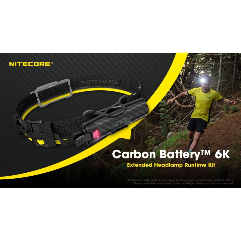 Nitecore Carbon Battery 6K Kit, Prolongateur Autonomie Lampe Frontale NU40-HC65 UHE, étanche IP68.