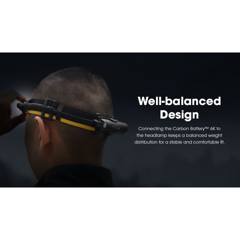 Nitecore Carbon Battery 6K Kit, Prolongateur Autonomie Lampe Frontale NU40-HC65 UHE, étanche IP68.