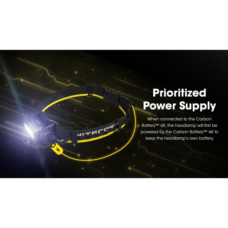Nitecore Carbon Battery 6K Kit, Prolongateur Autonomie Lampe Frontale NU40-HC65 UHE, étanche IP68.