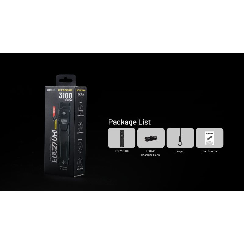 NITECORE EDC27 UHi Lampe de poche rechargeable USB-C 3100 lumens compacte puissante pour équipement extérieur