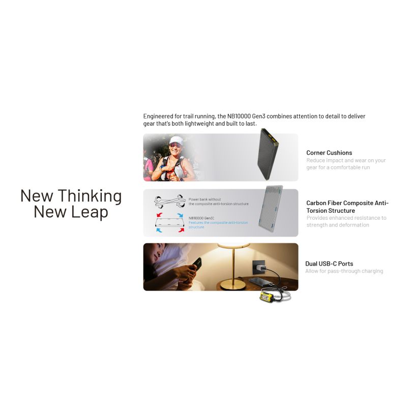 Nitecore NB10000 Gen III batterie externe ultra-mince 10,000mAh charge rapide ports USB-C style de vie mobile