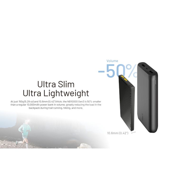 Nitecore NB10000 Gen III batterie externe ultra-mince 10,000mAh charge rapide ports USB-C style de vie mobile