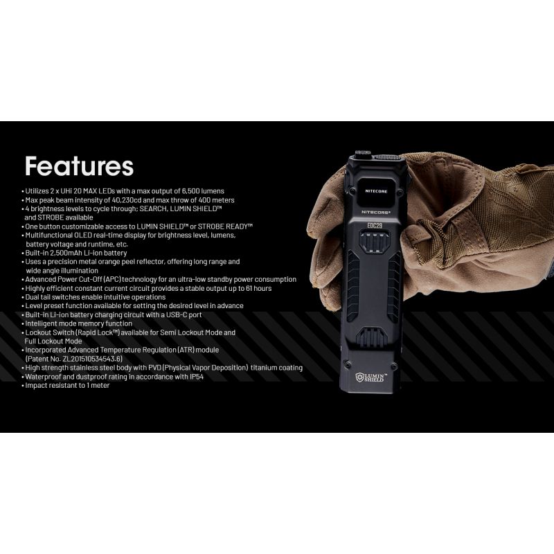 Lampe de poche NITECORE EDC29 6500 lumens rechargeable USB-C lampe de tous les jours visibilité longue portée