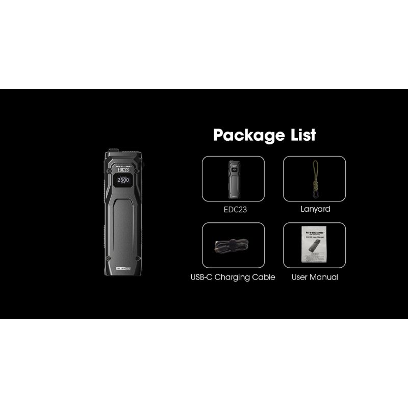 Lampe torche LED NITECORE EDC23 puissante 2500 lumens rechargeable USB-C écran OLED pour randonnée et usage quotidien