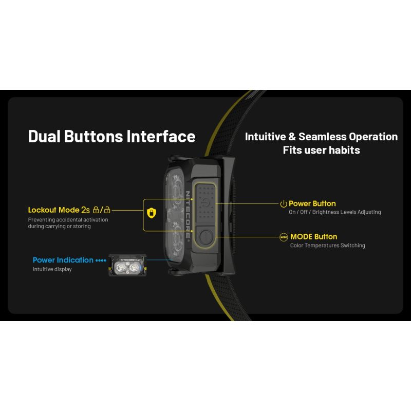 Lampe frontale NITECORE NU25 MCT 400 lumens LED rechargeable USB-C éclairage extérieur et faisceau double