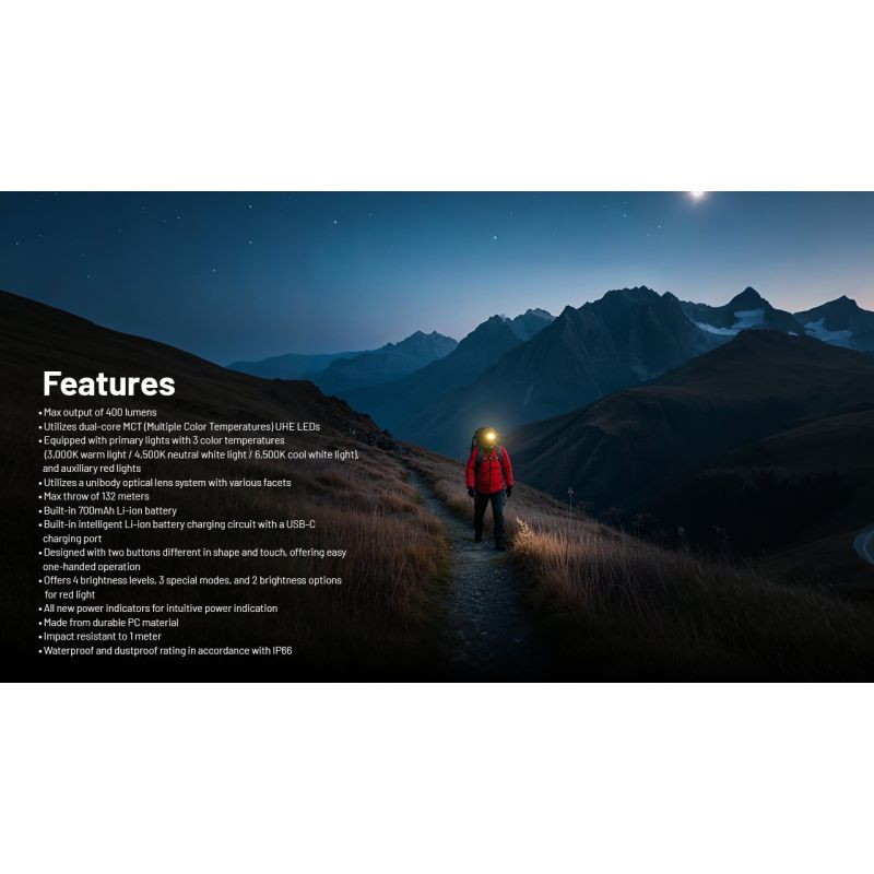 Lampe frontale NITECORE NU25 MCT 400 lumens LED rechargeable USB-C éclairage extérieur et faisceau double