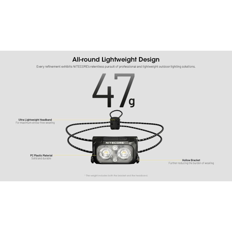 NITECORE NU25 MCT UL Lampe Frontale 400 Lumens Rechargeable USB-C Lampe de Randonnée et Camping Polyvalente et Légère