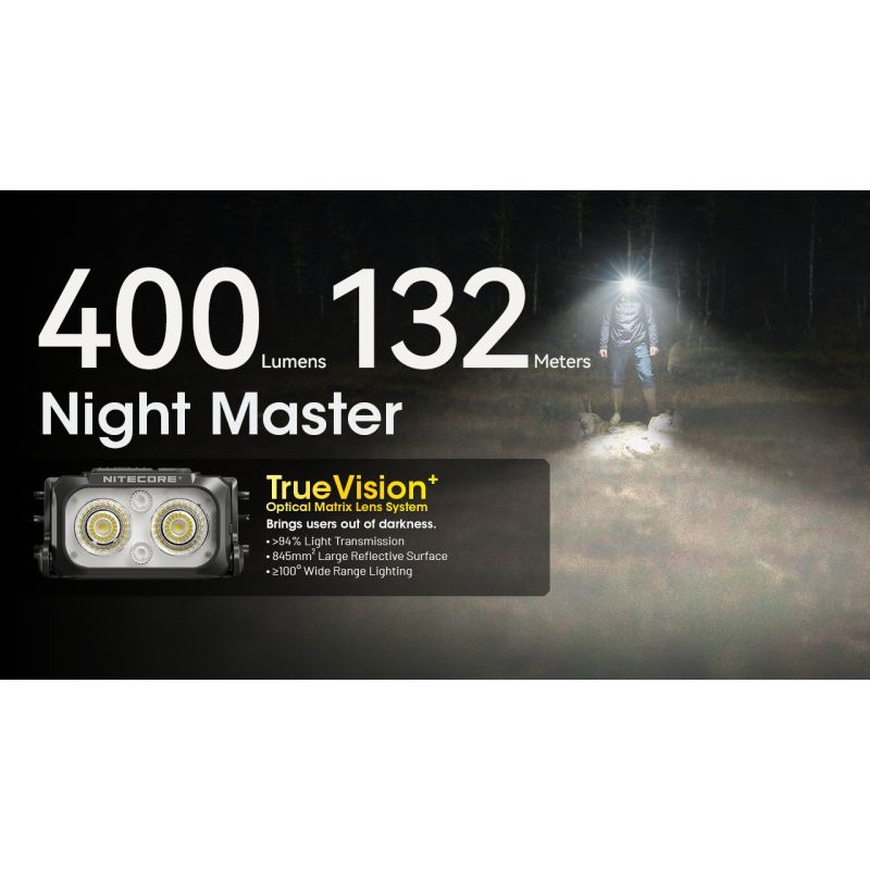 NITECORE NU25 MCT UL Lampe Frontale 400 Lumens Rechargeable USB-C Lampe de Randonnée et Camping Polyvalente et Légère