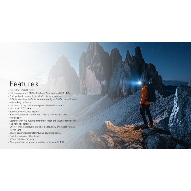 NITECORE NU25 MCT UL Lampe Frontale 400 Lumens Rechargeable USB-C Lampe de Randonnée et Camping Polyvalente et Légère