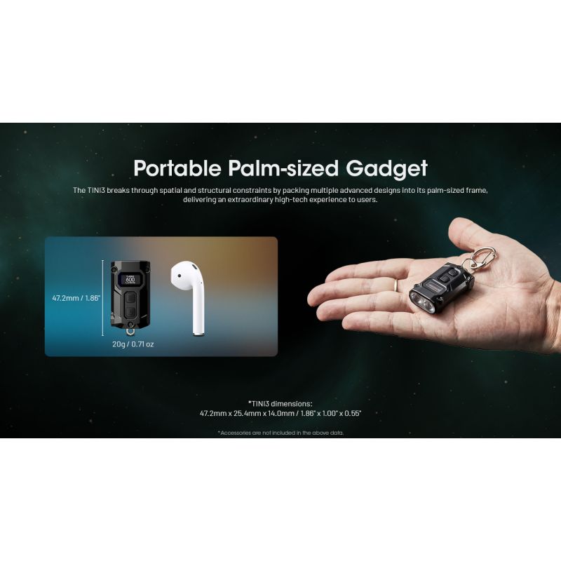 NITECORE TINI3 Lampe Porte-Clés 600 Lumens Ultra-Compacte Rechargeable pour Éclairage Quotidien et Exploration