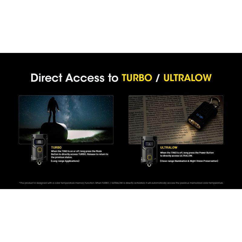 NITECORE TINI3 Lampe Porte-Clés 600 Lumens Ultra-Compacte Rechargeable pour Éclairage Quotidien et Exploration