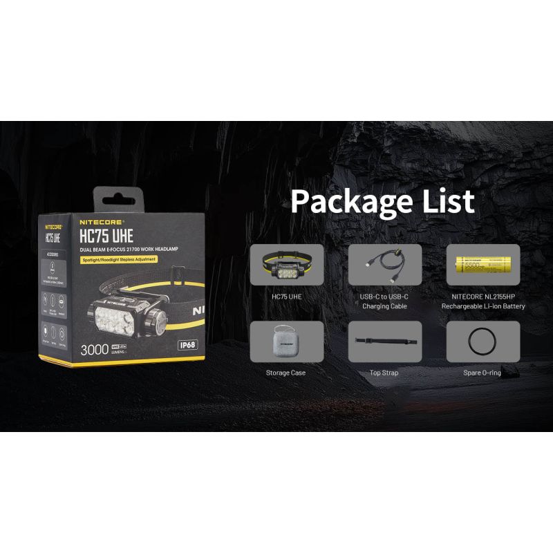 Lampe frontale Nitecore HC75 3000 lumens USB-C rechargeable mise au point réglable idéal randonnée camping chasse