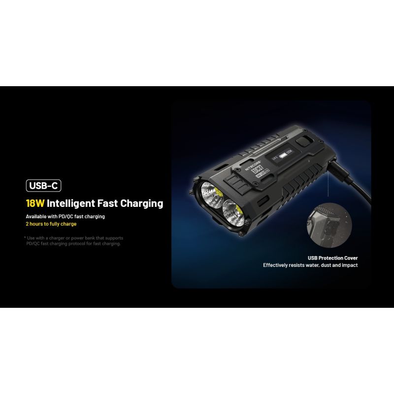 NITECORE EDC37 8000LM USB-C Lampe de Poche Rechargeable - Ultraluminosité & EDC Tactique