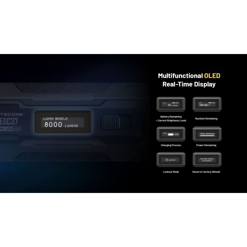 NITECORE EDC37 8000LM USB-C Lampe de Poche Rechargeable - Ultraluminosité & EDC Tactique