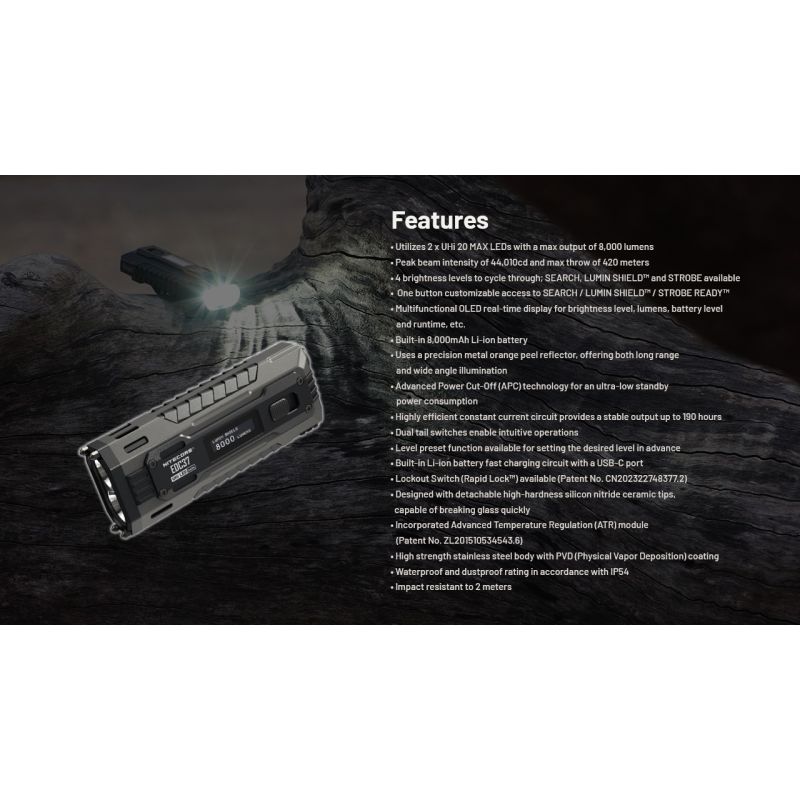 NITECORE EDC37 8000LM USB-C Lampe de Poche Rechargeable - Ultraluminosité & EDC Tactique