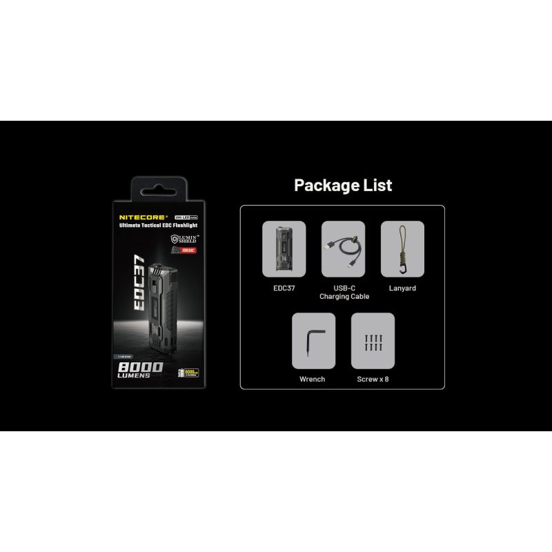 NITECORE EDC37 8000LM USB-C Lampe de Poche Rechargeable - Ultraluminosité & EDC Tactique