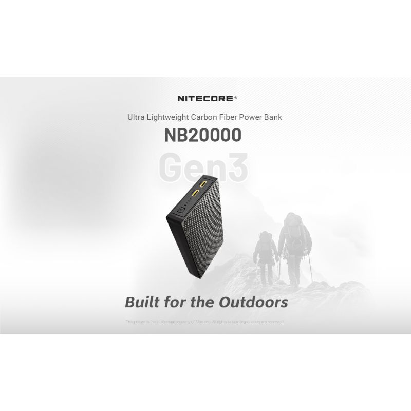 Nitecore NB20000 Gen3 QC Batterie Externe 20000mAh Double Ports USB-C Haute Capacité Charge Rapide Léger Voyage