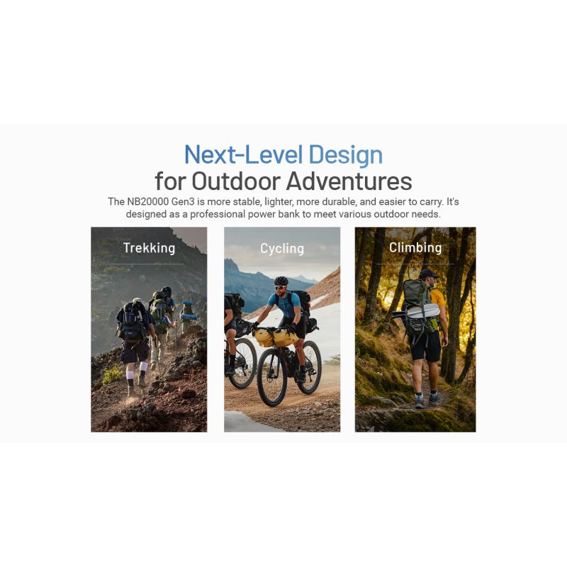 Nitecore NB20000 Gen3 QC Batterie Externe 20000mAh Double Ports USB-C Haute Capacité Charge Rapide Léger Voyage