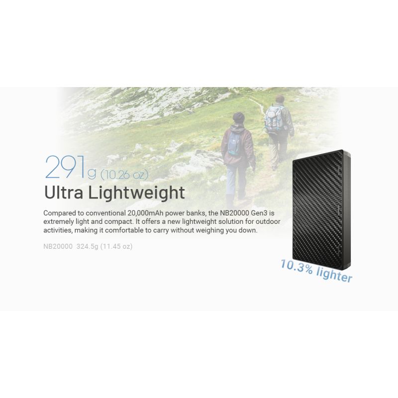 Nitecore NB20000 Gen3 QC Batterie Externe 20000mAh Double Ports USB-C Haute Capacité Charge Rapide Léger Voyage