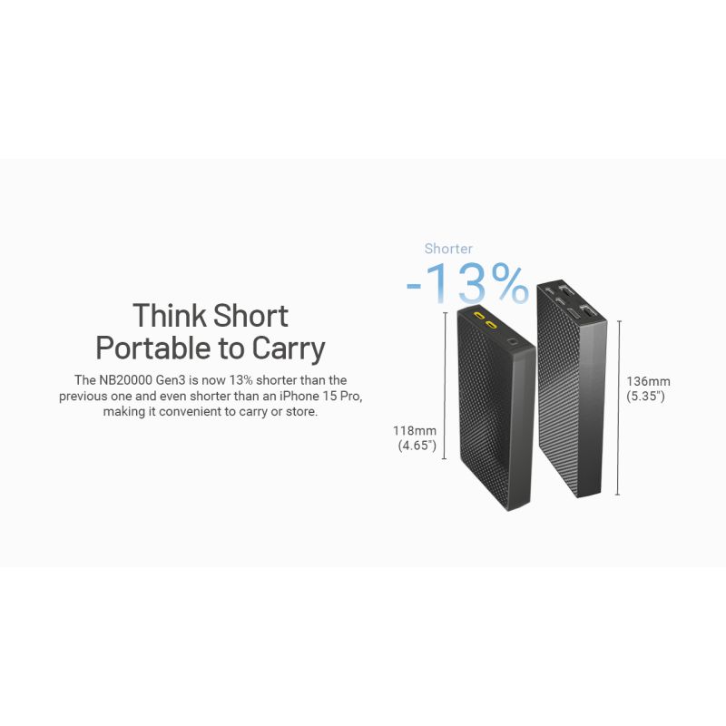 Nitecore NB20000 Gen3 QC Batterie Externe 20000mAh Double Ports USB-C Haute Capacité Charge Rapide Léger Voyage