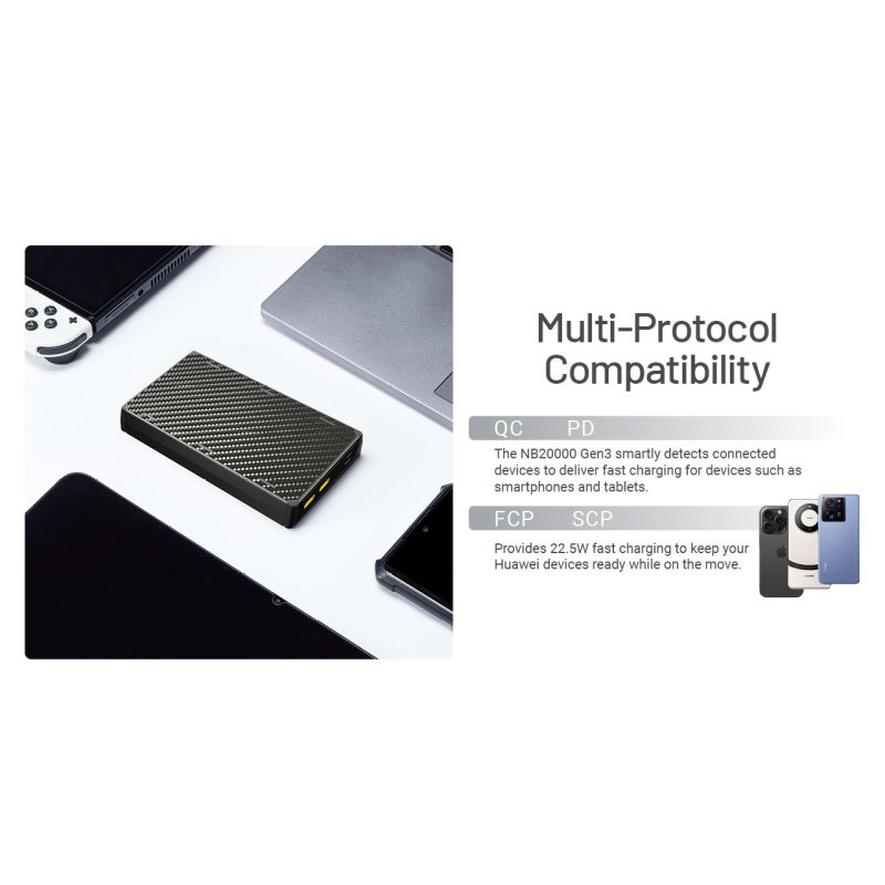 Nitecore NB20000 Gen3 QC Batterie Externe 20000mAh Double Ports USB-C Haute Capacité Charge Rapide Léger Voyage