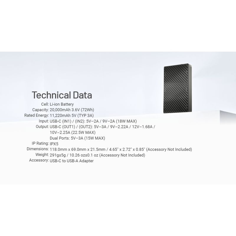 Nitecore NB20000 Gen3 QC Batterie Externe 20000mAh Double Ports USB-C Haute Capacité Charge Rapide Léger Voyage