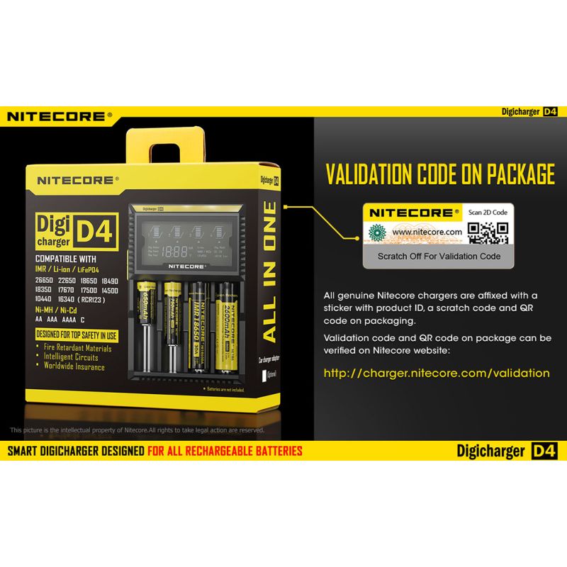 Nouveau Chargeur Nitecore D4 LCD Chargeur intelligent batteries rechargeables Compatibilité étendue Li-ion IMR