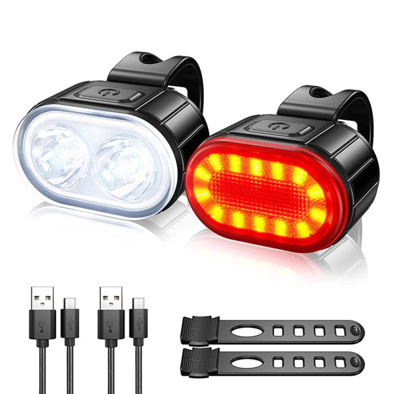 Lumières de vélo rechargeables USB avant blanc et arrière rouge sécurité cycliste visibilité vélo multiples modes d'éclairage
