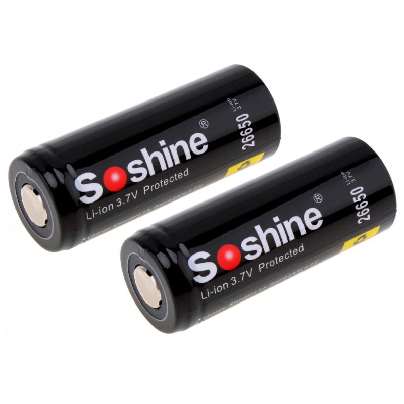 Soshine 26650 5500mAh Li-ion batteries haute performance 2 pack fiable pour outils électriques et électronique