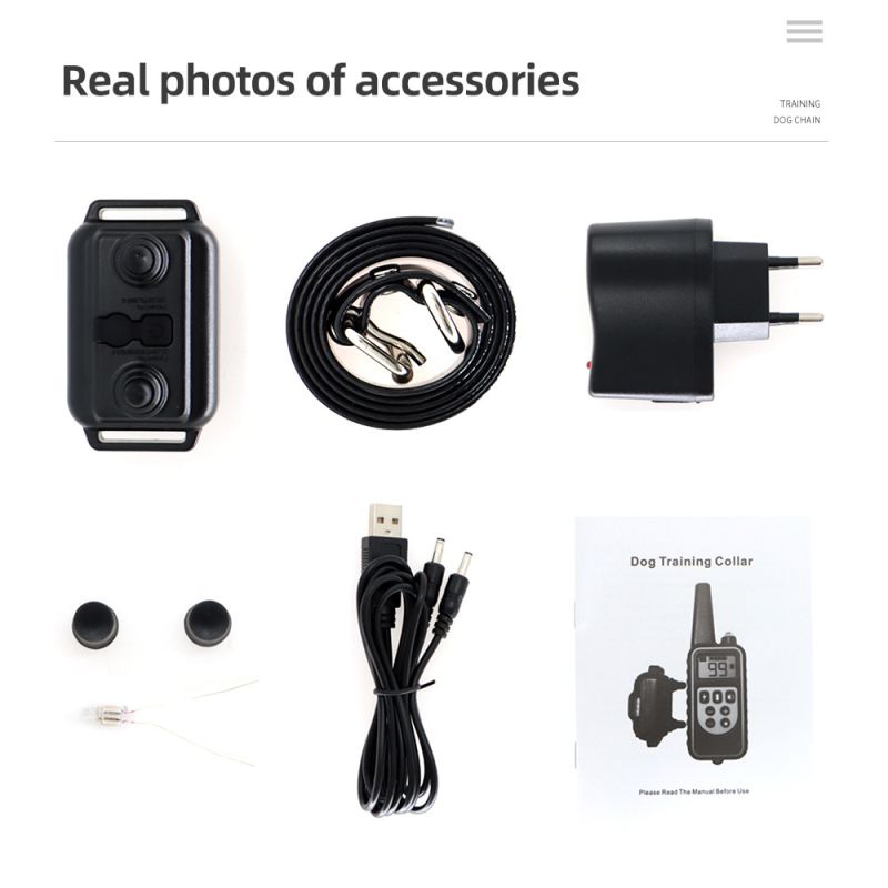 Collier de dressage pour chien 800m dispositif étanche IP7 avec télécommande rechargeable et niveaux ajustables
