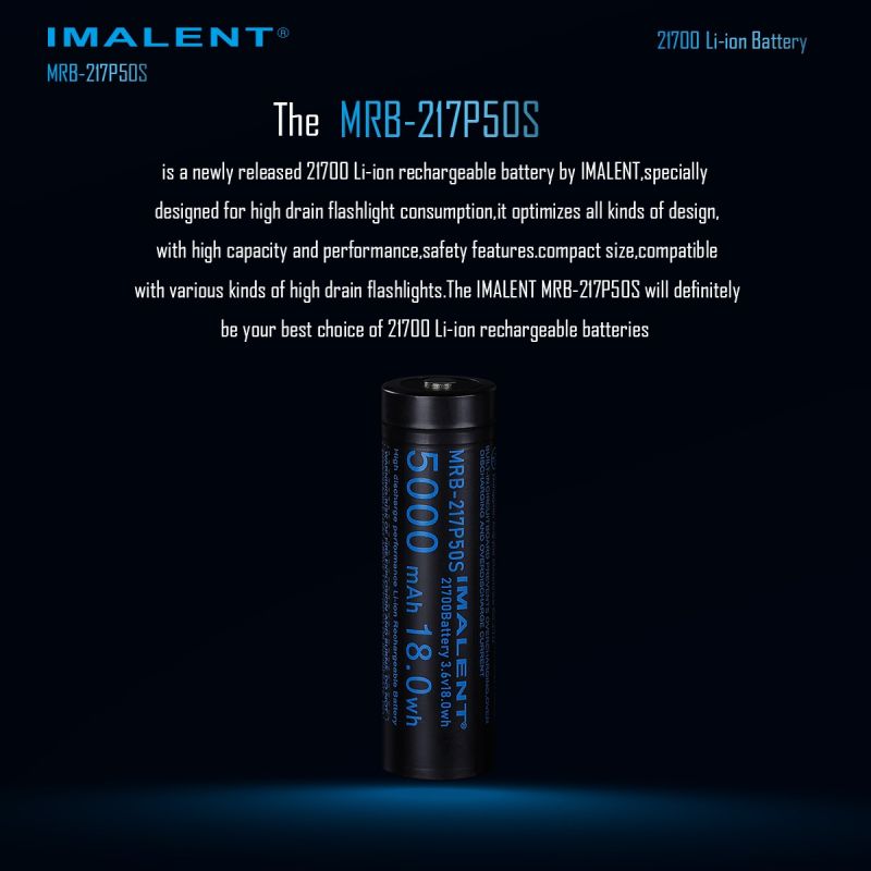 IMALENT MRB-217P50S: Batterie 21700 rechargeable Li-ion 5000mAh 3.6V pour longue autonomie