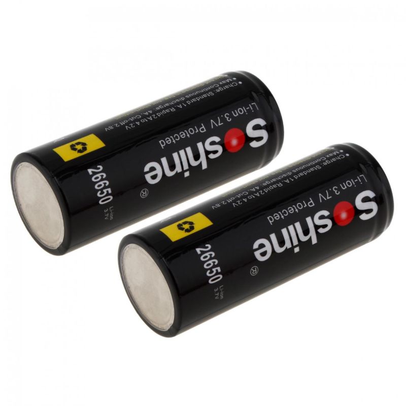 Soshine 26650 5500mAh Li-ion batteries haute performance 2 pack fiable pour outils électriques et électronique