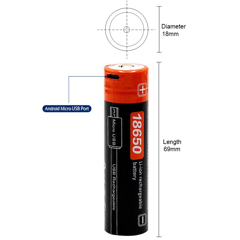 Batterie 18650 2600mAh Rechargeable Li-ion 3.7V Micro USB pour Gadgets Énergie Durable Performance Fiable