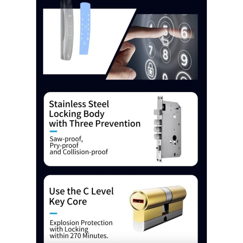 Serrure de Porte Intelligente 3D avec Empreinte Digitale et Mot de Passe pour Sécurité Domestique Avancée