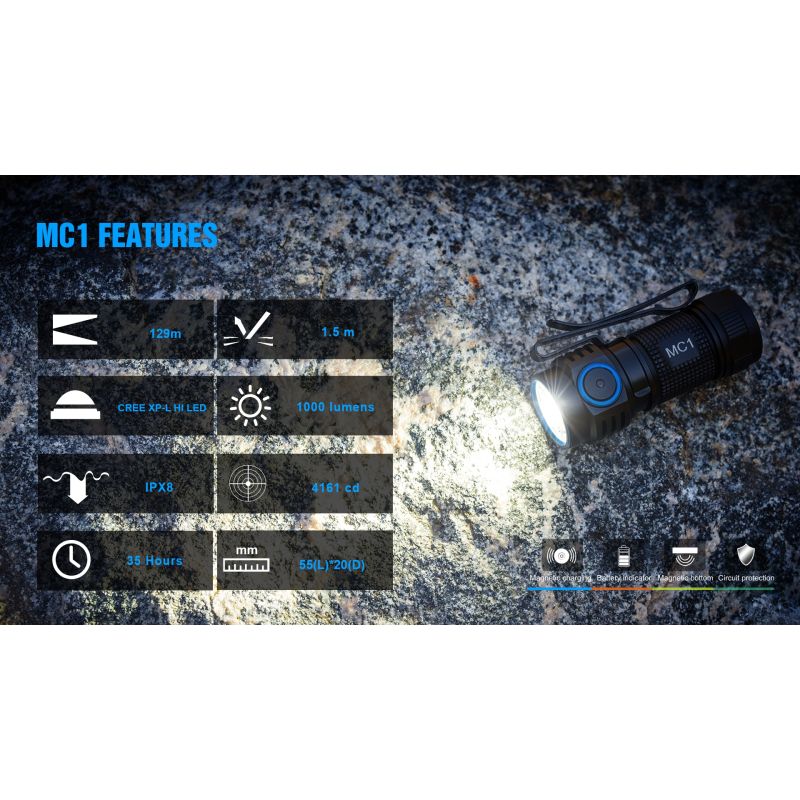 TrustFire MC1 Baton 1000 lumens lampe de poche compacte rechargeable ultra-légère chargement magnétique