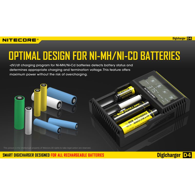 Nouveau Chargeur Nitecore D4 LCD Chargeur intelligent batteries rechargeables Compatibilité étendue Li-ion IMR