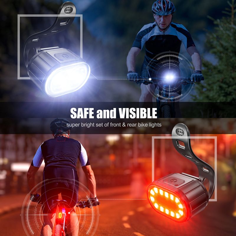 Lumières de vélo rechargeables USB avant blanc et arrière rouge sécurité cycliste visibilité vélo multiples modes d'éclairage
